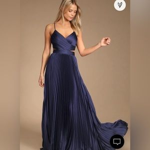 NWT XL LULUS Got the Glam Navy Blue Pleated Cutout Maxi Dress